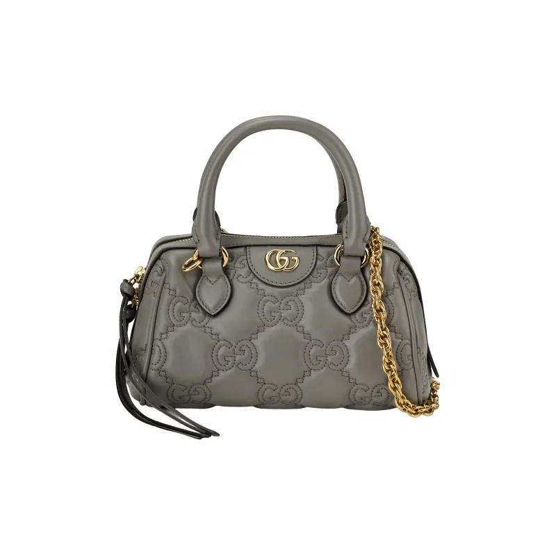 GUCCI GG Matelassé Leather Controller Boston Bag Shoulder Bags Handbags Mini Women's Earth Gray-1