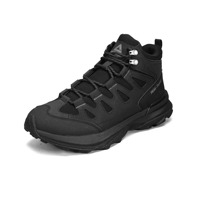 PEAK Cushioned Wear Resistant Slip Resistant High Top Hiking Shoes Men's All Black-3