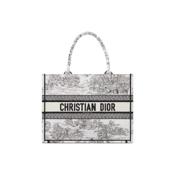 DIOR BookTote Cotton Tote Bag Shopping Bag Handbag Medium Size Women's White & Black