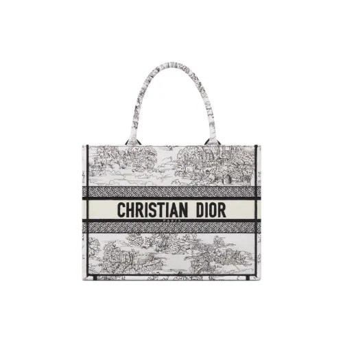 DIOR BookTote Cotton Tote Bag Shopping Bag Handbag Medium Size Women's White & Black
