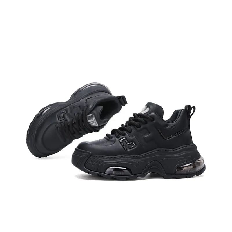 U7 Cushioned Anti Slip And Wear Resistant Height Increasing Warm Low Top Chunky Sneakers Men's Black-2