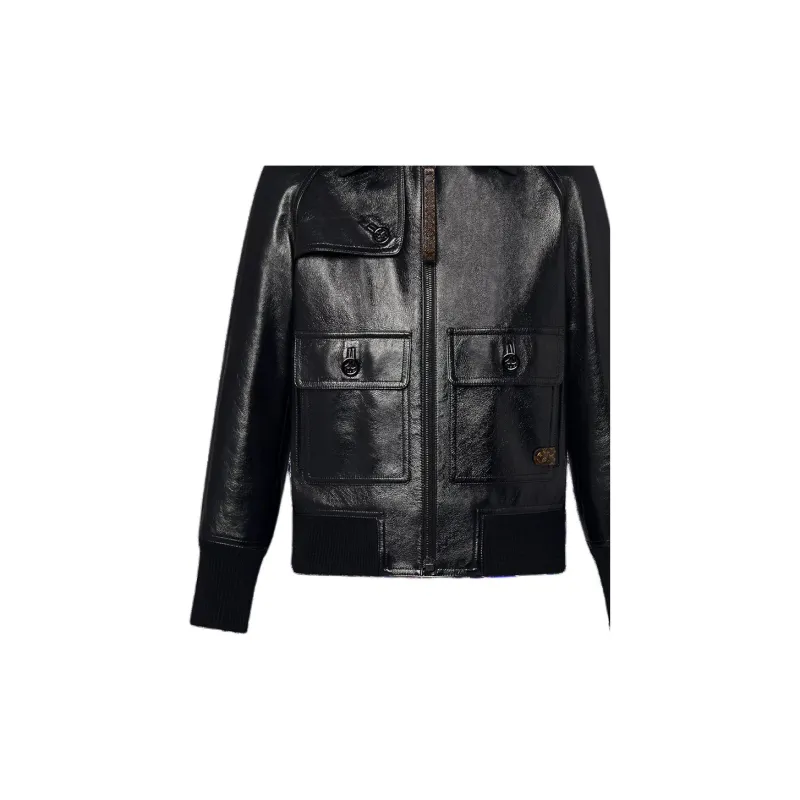 LOUIS VUITTON Leather Jacket Women's Black-3