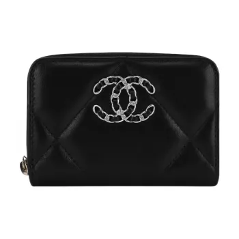 CHANEL Lambskin Coin Purse Women's Black