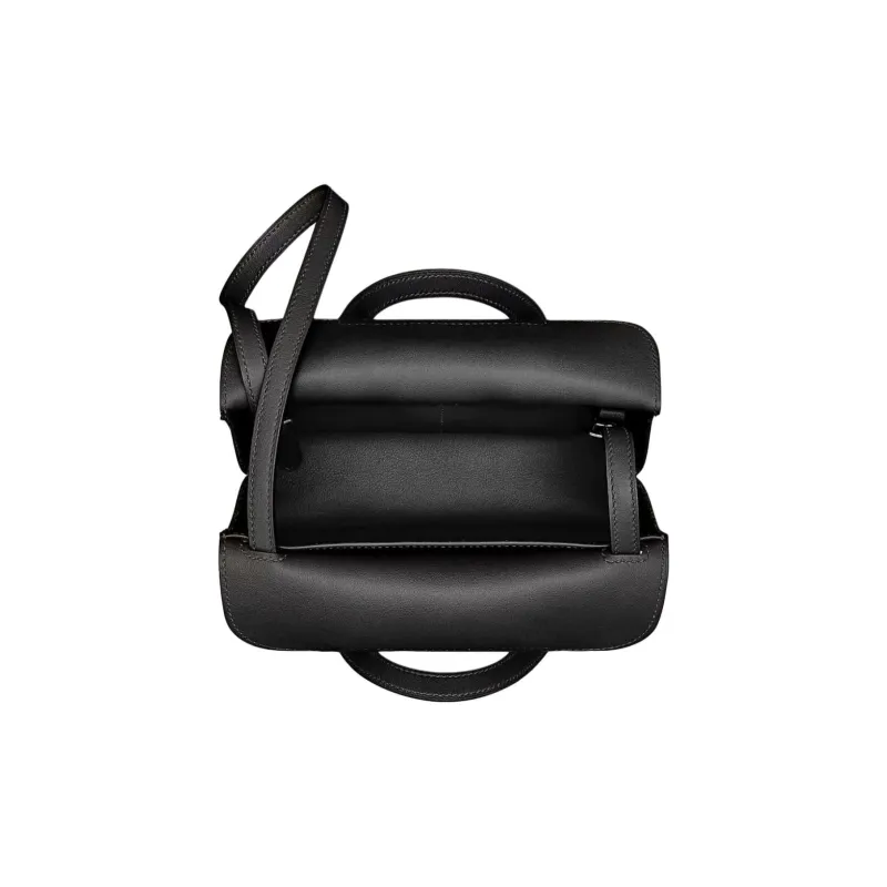 HERMES Halzan Swift Leather Horseshoe Bag, Portable Crossbody Bag, Shoulder Bag Mini Unisex Mist Gray & Black-2