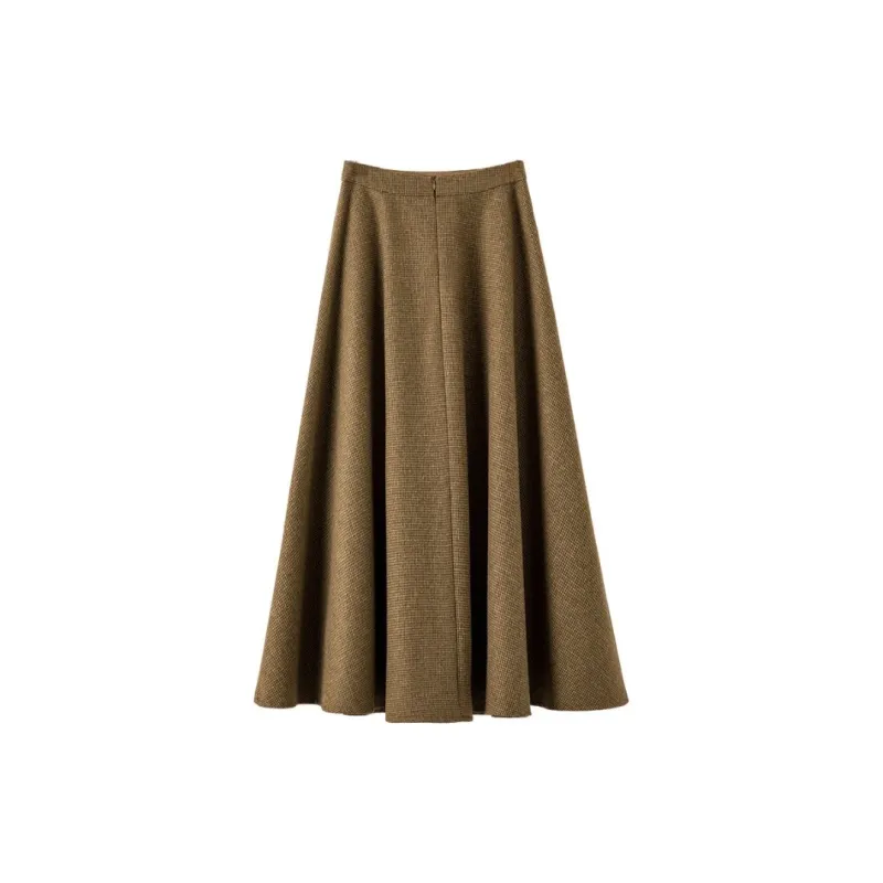 Late White Casual Long Skirt Women's Coffee-3