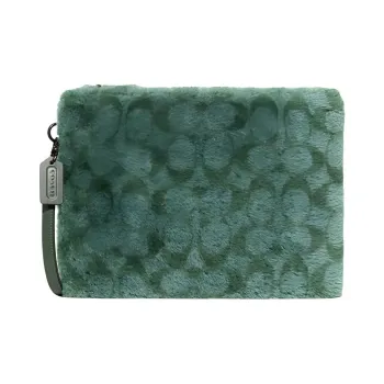 COACH Charter Wool And Glove Tanned Leather Wrist Bag Clutch Tubas Women's Green