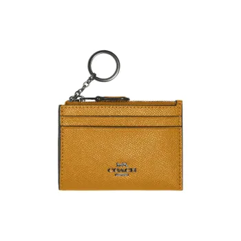 COACH Mini Id Skinny Cross-Stitch Leather Document Wallet Card Holders Mini Women's Mustard Yellow