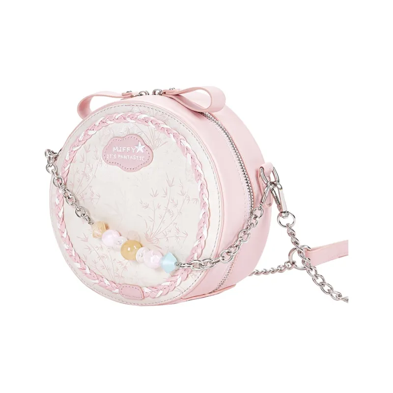Miffy Synthetic Leather Round Bag, Shoulder Bag Small Size Women's Pink/Green-12