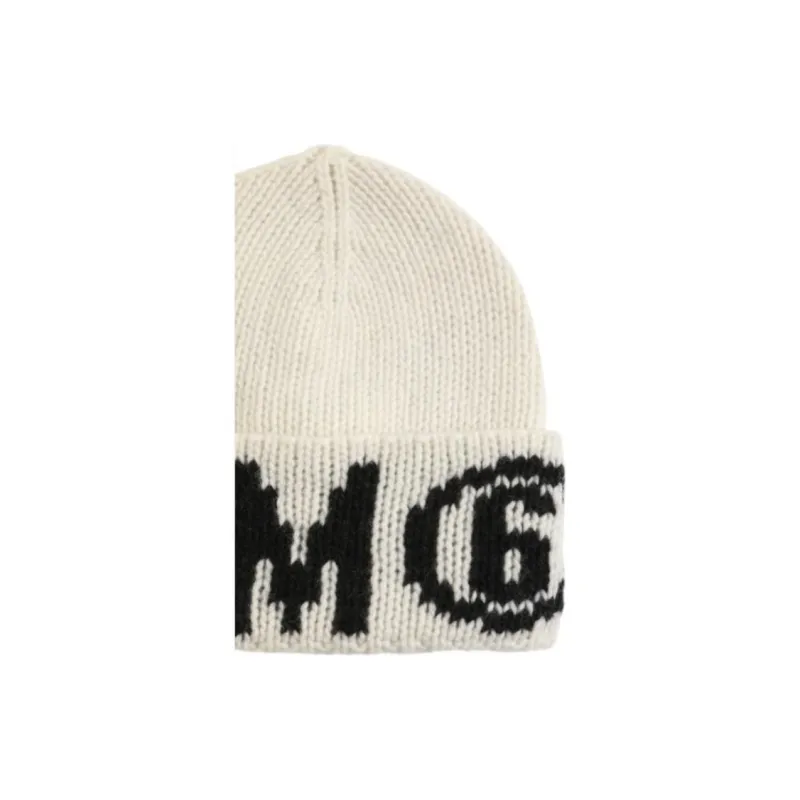 MM6 Maison Margiela Logo Intarsia Turn-Up Hem Beanie-4