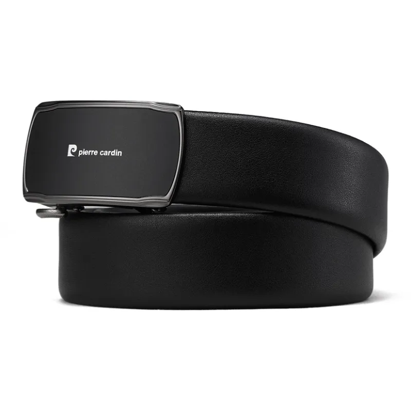 PIERRE CARDIN Top Grain Cow Leather Belt Gift For Husband's Birthday Style Men's Black 3.6cm-1