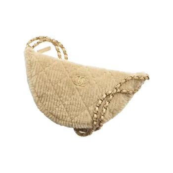 CHANEL Wool With Sheepskin Shoulder Bag, Crossbody Bag Large Size Women's Light Umber
