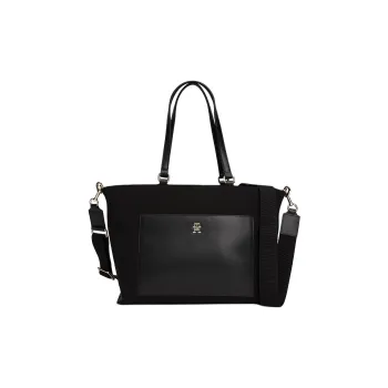 Tommy Hilfiger Polyurethane Tote Bag Shopping Bag Shoulder Bag Crossbody Bag Handbag Regular Women's Black