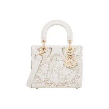 DIOR Lady Dior Lambskin Shoulder Bag, Crossbody Bag, Handbag Small Size Women's White