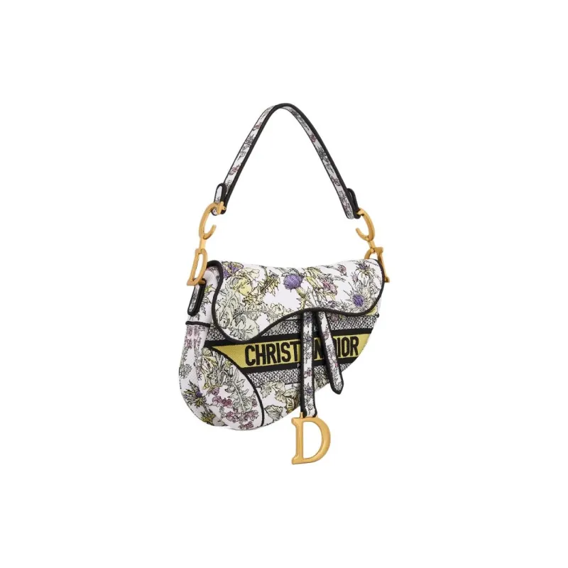 DIOR Cotton Saddle Bag Handbag Shoulder Bag Women's Yellow & Multicolor-1
