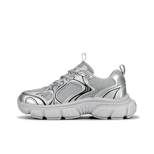 LuzaoT SUPER DRAG Cushioning Anti Slip And Wear Resistant Coverage Low Top Chunky Sneakers Women's Bright Silver