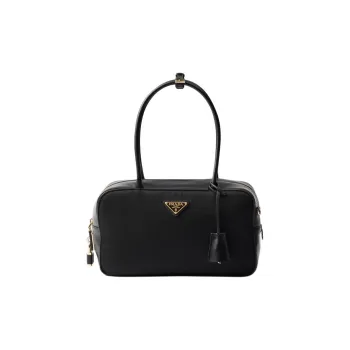PRADA Recycled Nylon With Patchwork Leather Handbag Medium Size Women's Black