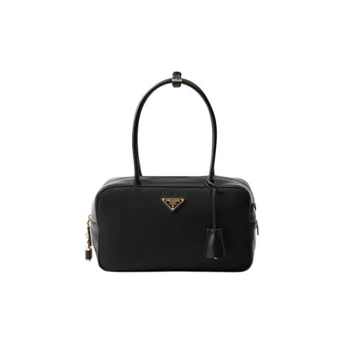 PRADA Recycled Nylon With Patchwork Leather Handbag Medium Size Women's Black