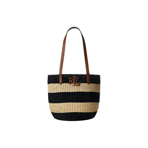 Ralph Lauren Cellulose Material Tote Bag Shopping Bag Handbag Shoulder Bag Medium Size Women's Black & Yellow