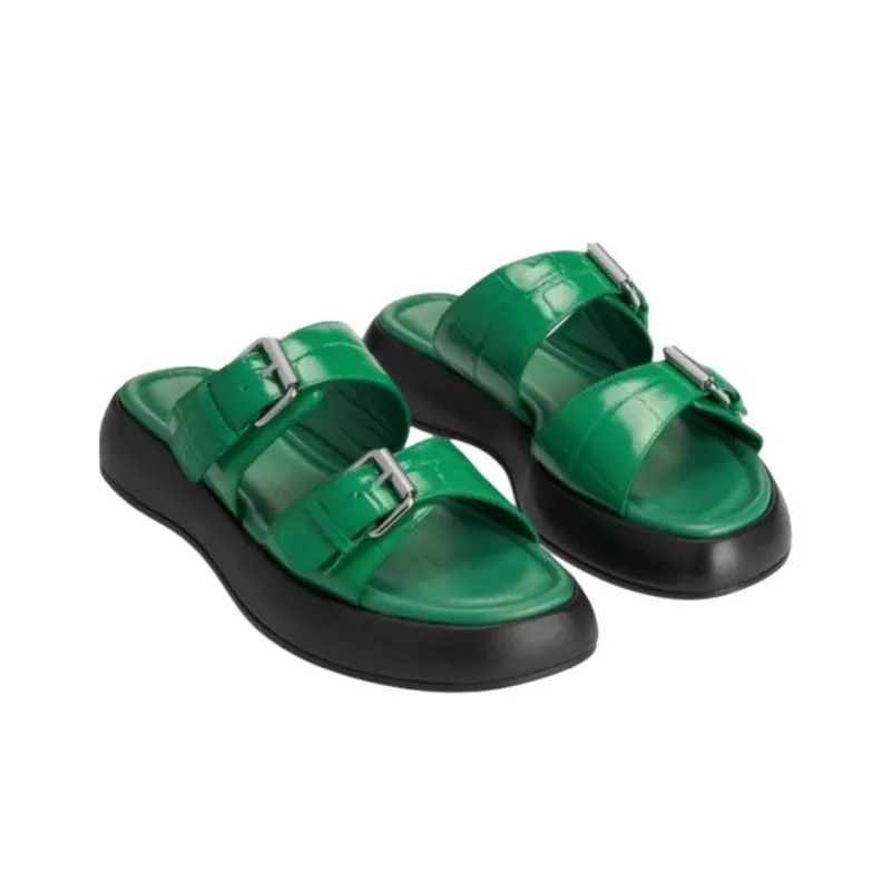 By Far Wyatt Crocodile-effect Leather Sandals Women's-3