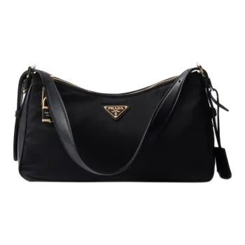 PRADA Recycled Nylon Handbag Shoulder Bag Large Size Women's Black