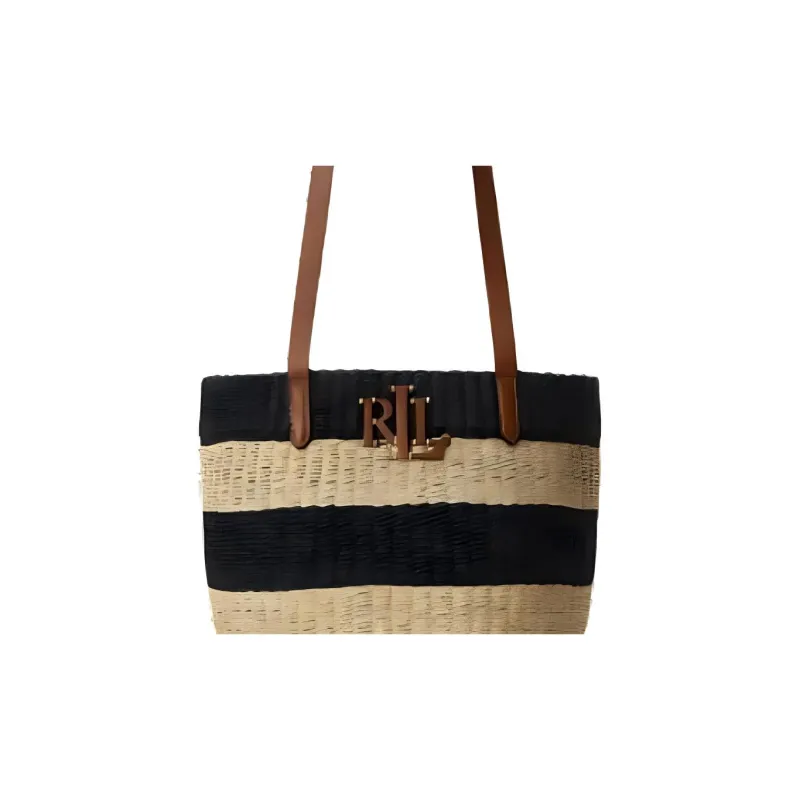 Ralph Lauren Cellulose Material Tote Bag Shopping Bag Handbag Shoulder Bag Medium Size Women's Black & Yellow-3