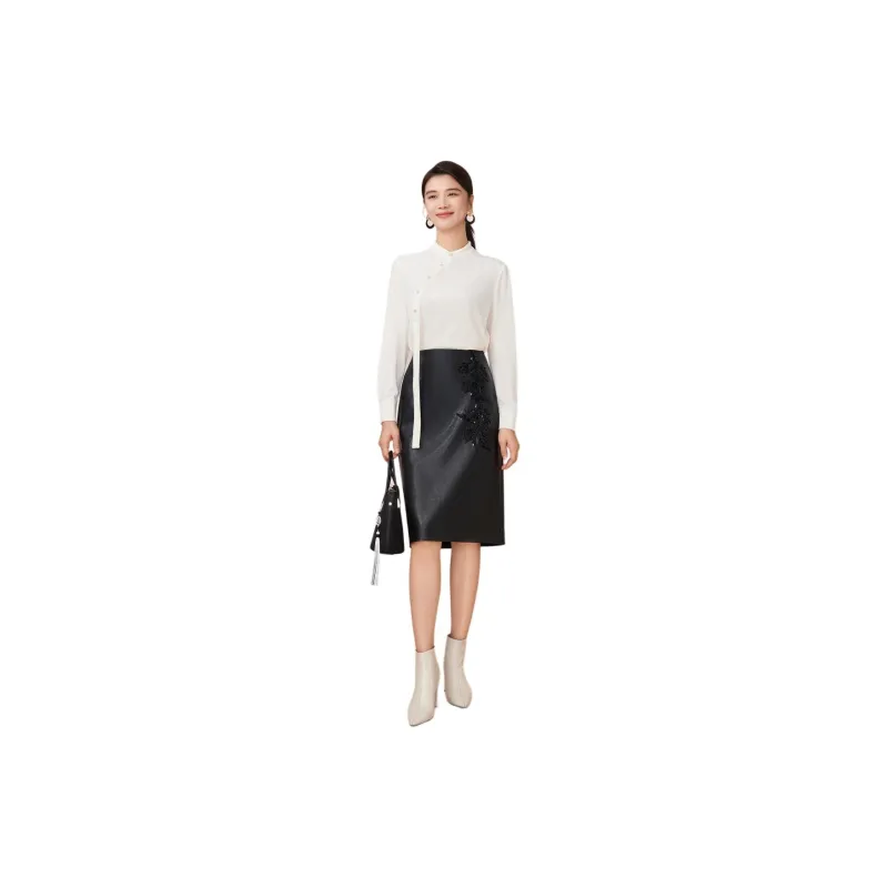 BBLLUUEE Leather Short Skirts Women's Rendering Black-2
