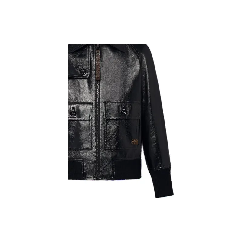 LOUIS VUITTON Leather Jacket Women's Black-5