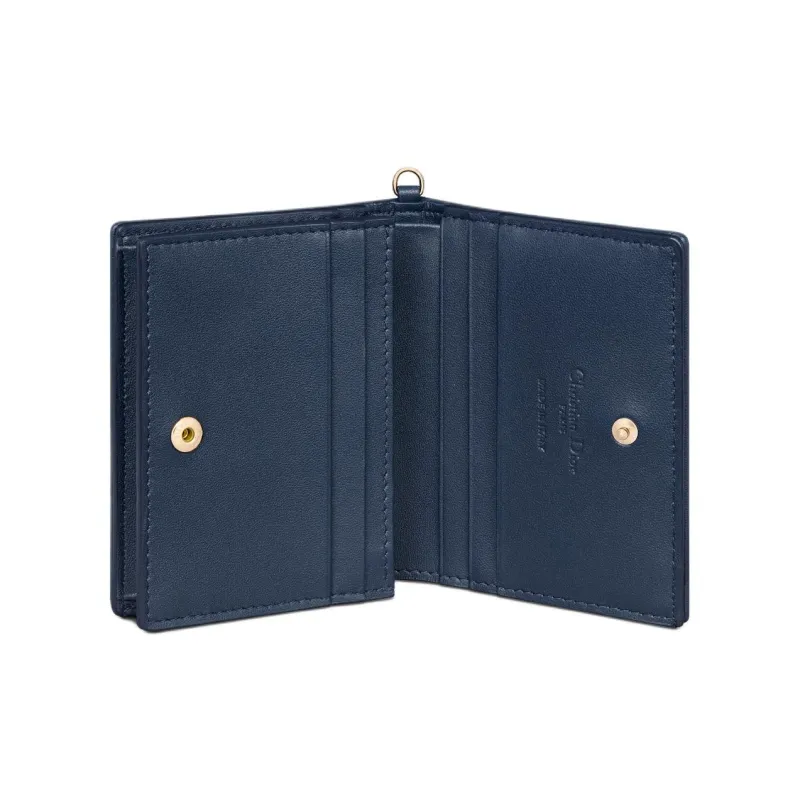 DIOR Lady Dior Lambskin Wallet Mini Women's Dark Blue-3