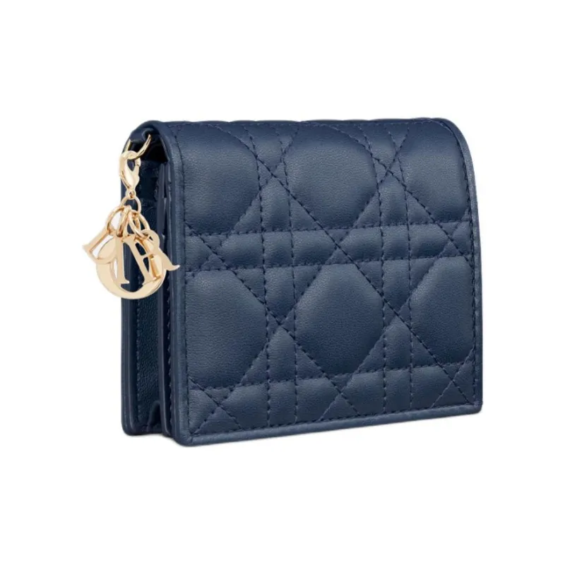 DIOR Lady Dior Lambskin Wallet Mini Women's Dark Blue-1