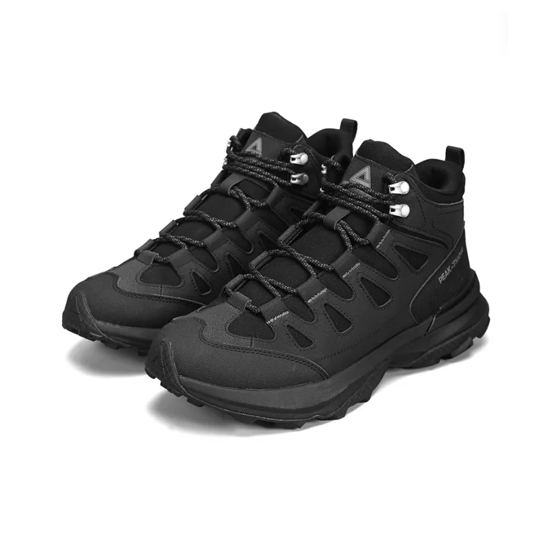 PEAK Cushioned Wear Resistant Slip Resistant High Top Hiking Shoes Men's All Black-2