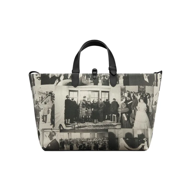 DIOR Cotton With Calfskin Handbag Large Size Women's Black & White-3