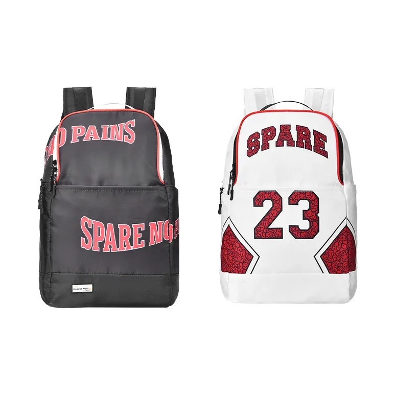 Spare No Pains. Polyester Basketball Backpack Regular Unisex Black Red-21