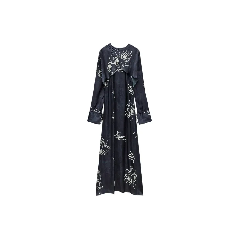 ZARA Long-Sleeved Dresses Women's Blue-1