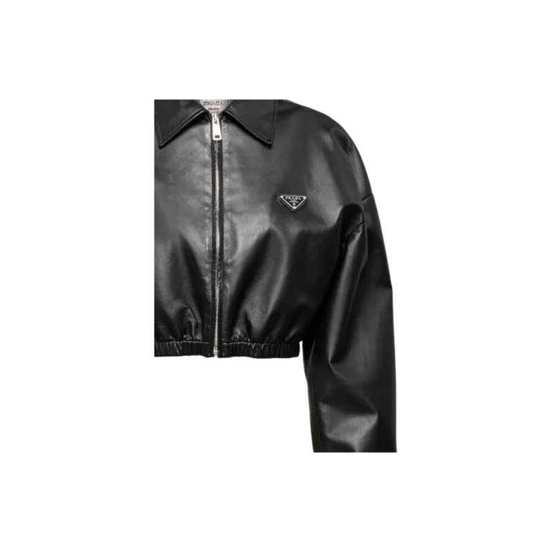 PRADA Cropped Leather Jacket-5