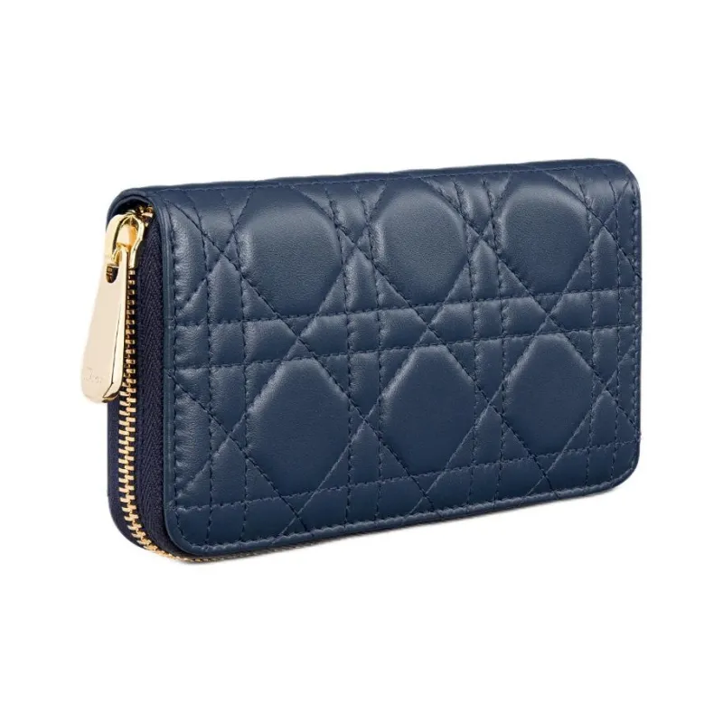 DIOR Lady Dior Lambskin Wallet Medium Size Women's Deep Sea Blue-1