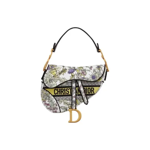 DIOR Cotton Saddle Bag Handbag Shoulder Bag Women's Yellow & Multicolor