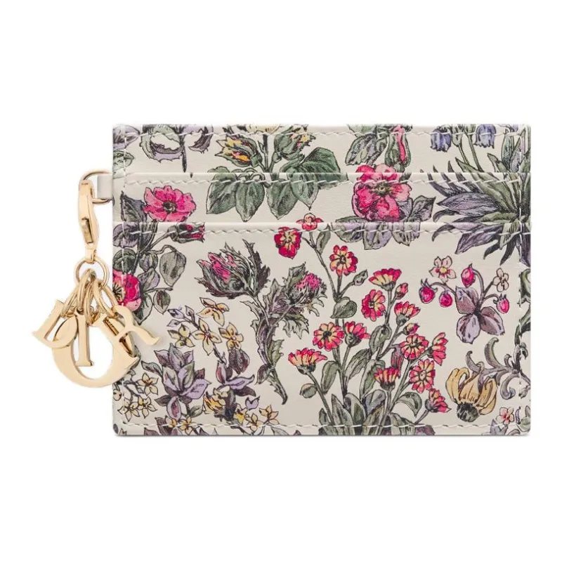 DIOR Lady Dior Calfskin Leather Card Holder Women's Latte-0