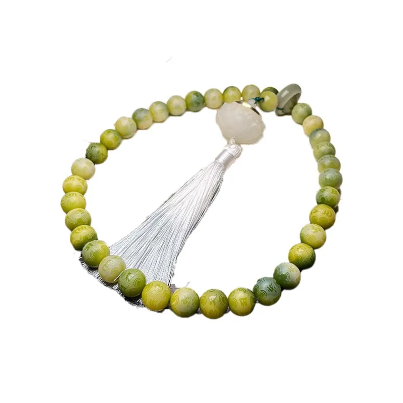 Crabs White Jade Bodhi Bead Chain Unisex-0