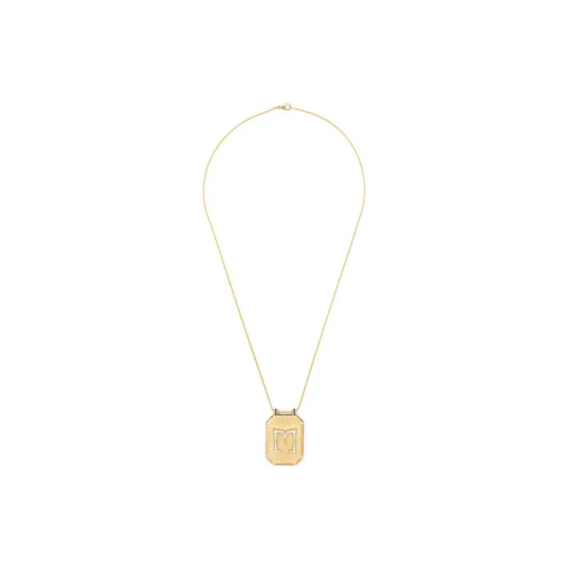 Marie Lichtenberg 18kt Yellow Gold M Letter Scapular Diamond Necklace-1
