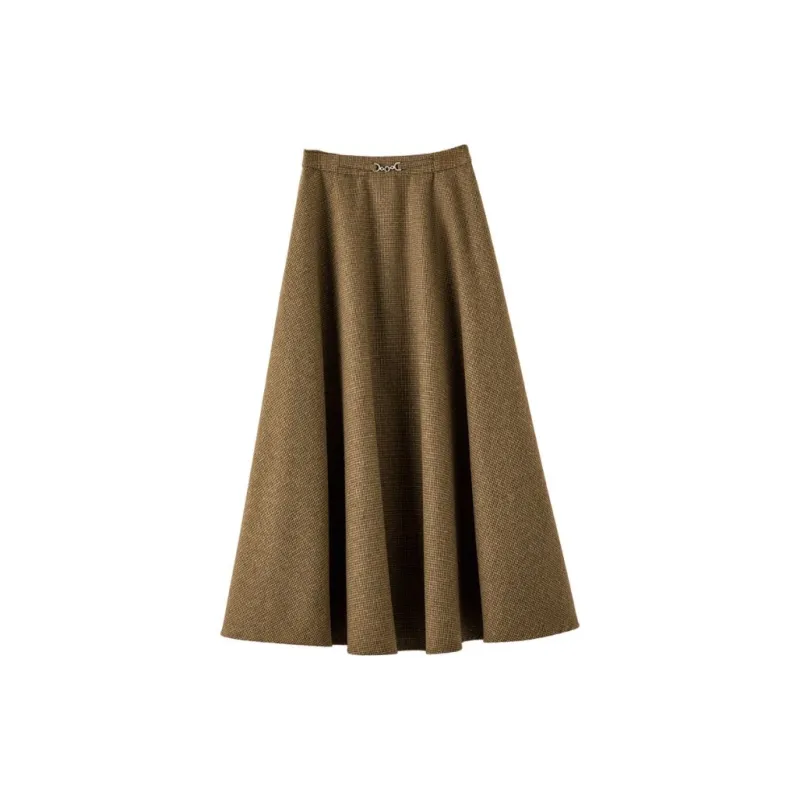 Late White Casual Long Skirt Women's Coffee-2