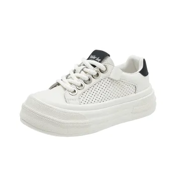 Walker Shop Breathable Height Increasing Low Top Skateboard Shoes Women's Beige Black