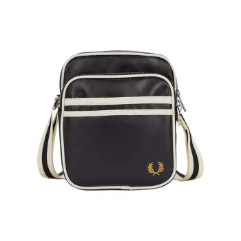 FRED PERRY Recycled Polyester Crossbody Bag, Shoulder Bag Regular Unisex Black & Beige