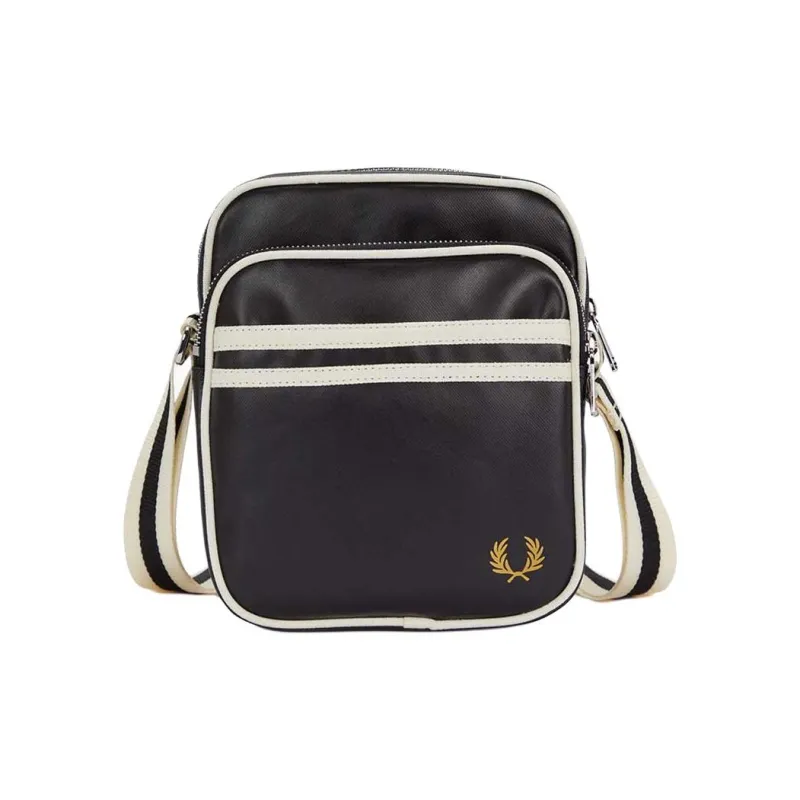 FRED PERRY Recycled Polyester Crossbody Bag, Shoulder Bag Regular Unisex Black & Beige-0