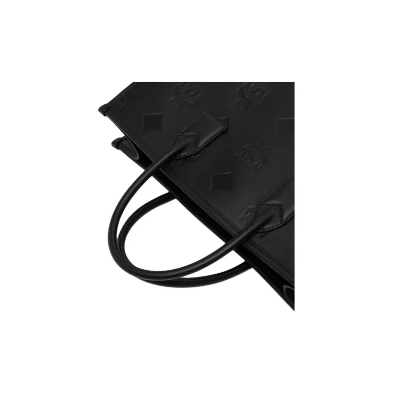 MCM Nappa Leather Tote Bag Shopping Bag Shoulder Bag Crossbody Bag Handbag Large Size Women's Black-3