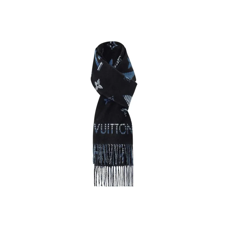 LOUIS VUITTON Sheep Wool Knit Scarves Men's Black-1
