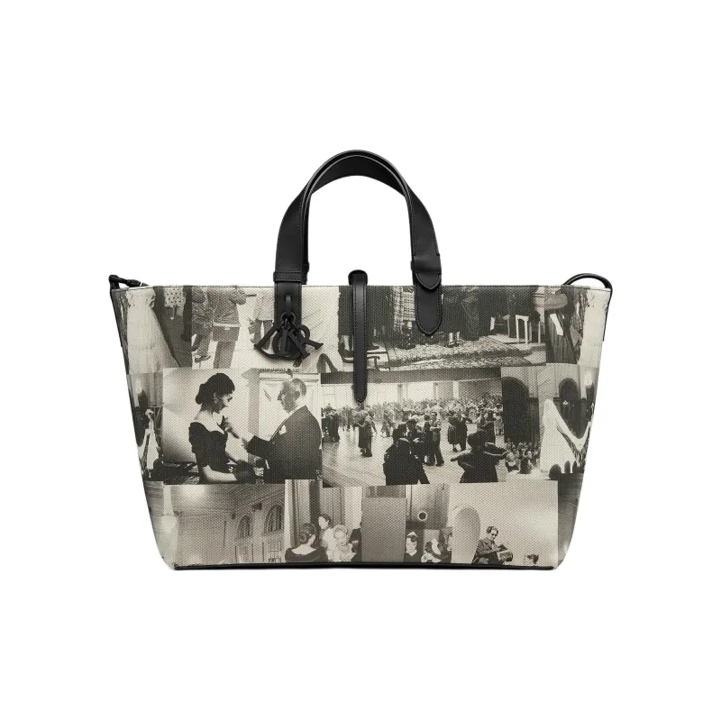 DIOR Cotton With Calfskin Handbag Large Size Women's Black & White-0