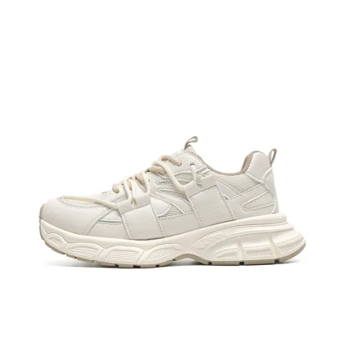 Mulinsen Anti Slip And Wear Resistant Lightweight Low Top Chunky Sneakers Women's White Khaki