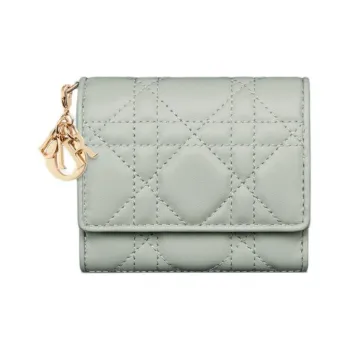 DIOR Lady Dior Soft Lambskin Handheld Card Holder Wallet Women's Bright Green