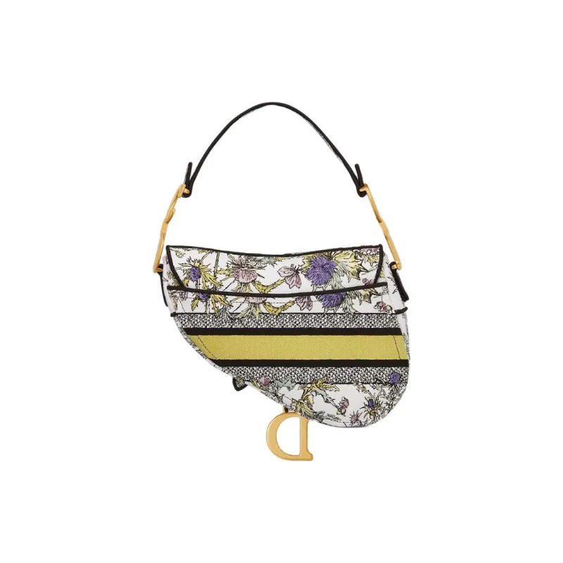 DIOR Cotton Saddle Bag Handbag Shoulder Bag Women's Yellow & Multicolor-2