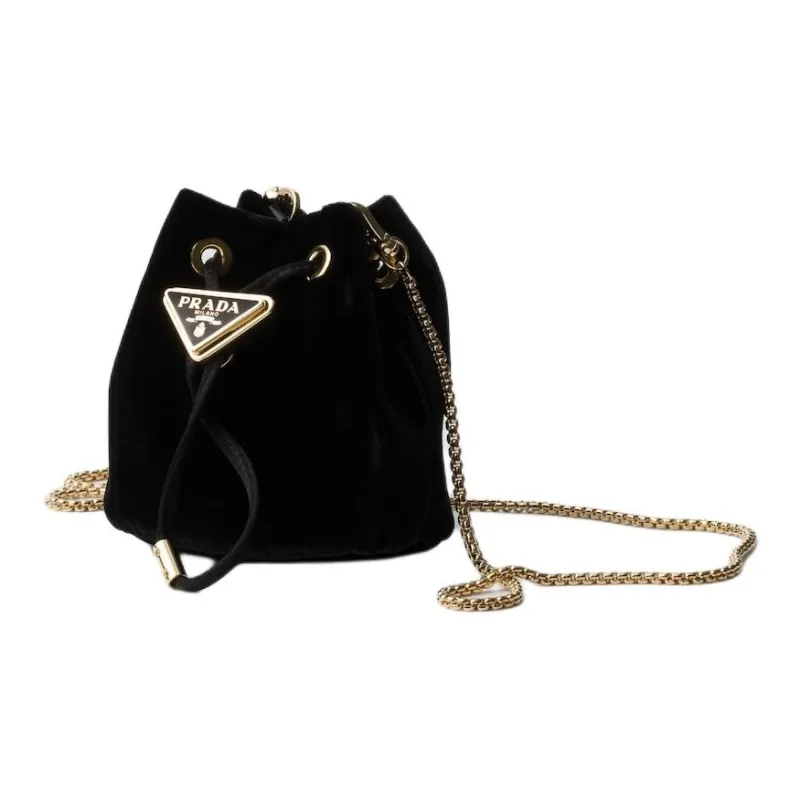 PRADA Velvet One Shoulder Crossbody Clutch Mini Women's Black-1